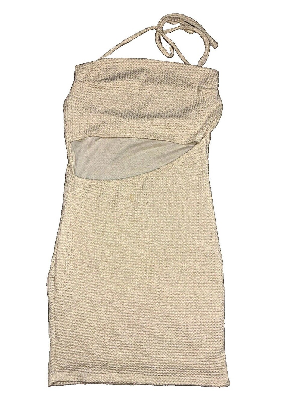Beige Knit Halter Tie Stretch Bodycon Mini Dress Sleeveless Women’s Size M